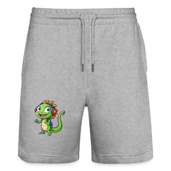 Eidechse Lustige Zeichentrickfigur Kopfhörer Musik - Stanley/Stella Unisex Bio Joggingshorts Trainer  - Grau meliert - Vorne - Nik (191cm) & Marisol (170cm)