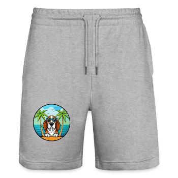 Basset Bleu De Gascogne Hunderasse Cartoon Beach - Stanley/Stella Unisex Bio Joggingshorts Trainer  - Grau meliert - Vorne - Nik (191cm) & Marisol (170cm)