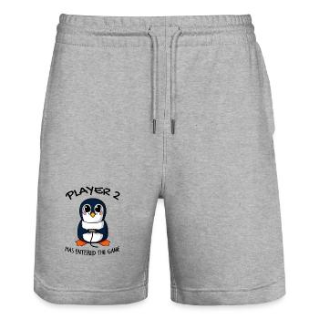 Second baby player 2 baby penguin pregnant - Stanley/Stella Trainer Unisex Organic Jogging Shorts - heather grey - Front - Nik (191cm) & Marisol (170cm)