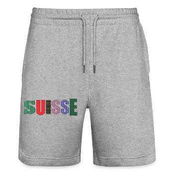 SUISSE. PAYS - Short de jogging bio TRAINER Stanley/Stella unisexe - gris chiné - Devant - Nik (191cm) & Marisol (170cm)