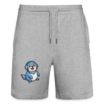 Seal Funny Cartoon Character Musique de casque - Short de jogging bio TRAINER Stanley/Stella unisexe - gris chiné - Devant - Nik (191cm) & Marisol (170cm)