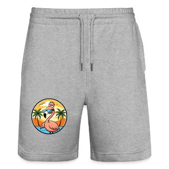 Flamingo Lustige Cartoon Sommer Strand Sonnenbrille - Stanley/Stella Unisex Bio Joggingshorts Trainer  - Grau meliert - Vorne - Nik (191cm) & Marisol (170cm)