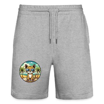 Chausie Katzenrasse Cartoon Sonnenbrille Strand - Stanley/Stella Unisex Bio Joggingshorts Trainer  - Grau meliert - Vorne - Nik (191cm) & Marisol (170cm)