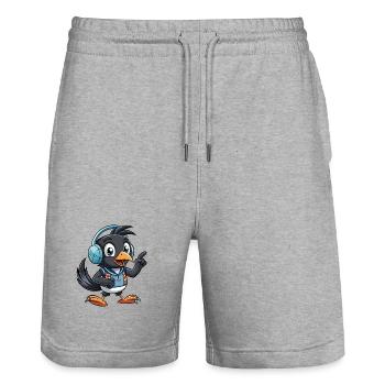 Elster Lustige Zeichentrickfigur Kopfhörer Musik - Stanley/Stella Unisex Bio Joggingshorts Trainer  - Grau meliert - Vorne - Nik (191cm) & Marisol (170cm)