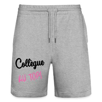 COLLEGUE. HUMOUR. RETRAITE. RETRAITE. RETRAITEE - Short de jogging bio TRAINER Stanley/Stella unisexe - gris chiné - Devant - Nik (191cm) & Marisol (170cm)