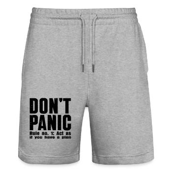 DON'T PANIC – Rule #1 Shirt - Stanley/Stella Trainer Unisex Organic Jogging Shorts - heather grey - Front - Nik (191cm) & Marisol (170cm)