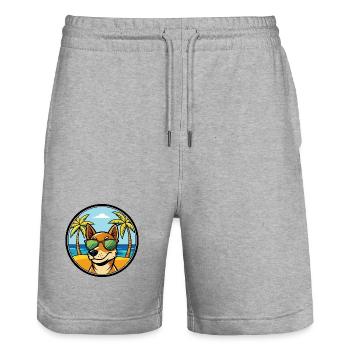 Serbischer dreifarbiger Laufhund Rasse Cartoon Strand - Stanley/Stella Unisex Bio Joggingshorts Trainer  - Grau meliert - Vorne - Nik (191cm) & Marisol (170cm)