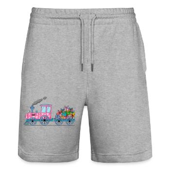 Children's train railway with trailer pink - Stanley/Stella Trainer Unisex Organic Jogging Shorts - heather grey - Front - Nik (191cm) & Marisol (170cm)