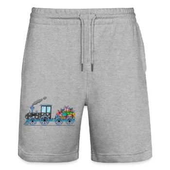 Children's train railway with trailer - Stanley/Stella Trainer Unisex Organic Jogging Shorts - heather grey - Front - Nik (191cm) & Marisol (170cm)