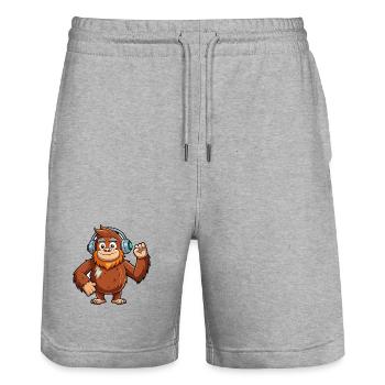 Big Foot Lustige Zeichentrickfigur Kopfhörer Musik - Stanley/Stella Unisex Bio Joggingshorts Trainer  - Grau meliert - Vorne - Nik (191cm) & Marisol (170cm)