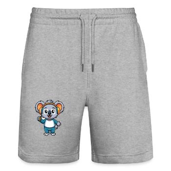 Koala Lustige Cartoon Figur Kopfhörer Musik - Stanley/Stella Unisex Bio Joggingshorts Trainer  - Grau meliert - Vorne - Nik (191cm) & Marisol (170cm)
