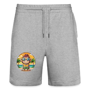 Chimpanzé Lunettes de soleil de plage d’été de dessin animé drôle - Short de jogging bio TRAINER Stanley/Stella unisexe - gris chiné - Devant - Nik (191cm) & Marisol (170cm)