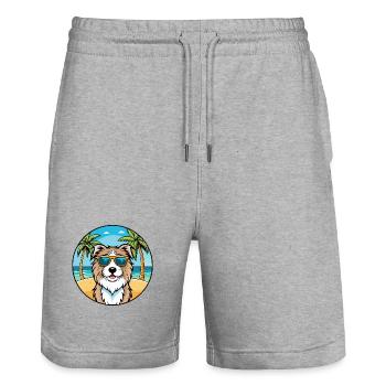 Katalanische Schäferhundrasse Cartoon Sonnenbrille Strand - Stanley/Stella Unisex Bio Joggingshorts Trainer  - Grau meliert - Vorne - Nik (191cm) & Marisol (170cm)