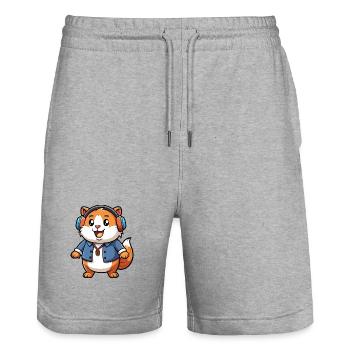 Meerschweinchen Lustige Zeichentrickfigur Kopfhörer Musik - Stanley/Stella Unisex Bio Joggingshorts Trainer  - Grau meliert - Vorne - Nik (191cm) & Marisol (170cm)