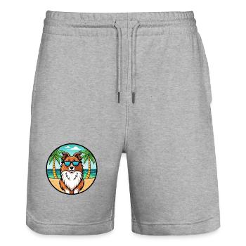 Sheltie Hunderasse Cartoon Sonnenbrille Strand - Stanley/Stella Unisex Bio Joggingshorts Trainer  - Grau meliert - Vorne - Nik (191cm) & Marisol (170cm)