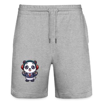 Panda Lustige Zeichentrickfigur Kopfhörer Musik - Stanley/Stella Unisex Bio Joggingshorts Trainer  - Grau meliert - Vorne - Nik (191cm) & Marisol (170cm)