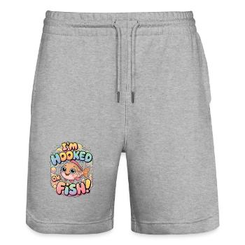 I'm Hooked On Fish - Stanley/Stella Trainer Unisex Organic Jogging Shorts - heather grey - Front - Nik (191cm) & Marisol (170cm)