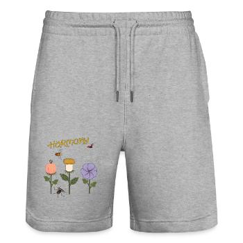 Harmony Flowers - Stanley/Stella Trainer Unisex Organic Jogging Shorts - heather grey - Front - Nik (191cm) & Marisol (170cm)