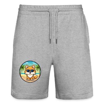Poméranie Spitz allemand race de chien Cartoon Beach - Short de jogging bio TRAINER Stanley/Stella unisexe - gris chiné - Devant - Nik (191cm) & Marisol (170cm)