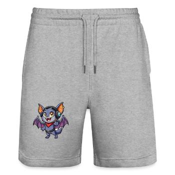 Fledermaus Lustige Zeichentrickfigur Kopfhörer Musik - Stanley/Stella Unisex Bio Joggingshorts Trainer  - Grau meliert - Vorne - Nik (191cm) & Marisol (170cm)