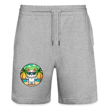Japanische Bobtail Katzenrasse Cartoon Sonnenbrille Strand - Stanley/Stella Unisex Bio Joggingshorts Trainer  - Grau meliert - Vorne - Nik (191cm) & Marisol (170cm)