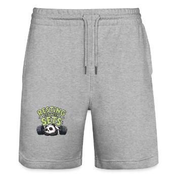 Resting Between Sets - Stanley/Stella Trainer Unisex Organic Jogging Shorts - heather grey - Front - Nik (191cm) & Marisol (170cm)
