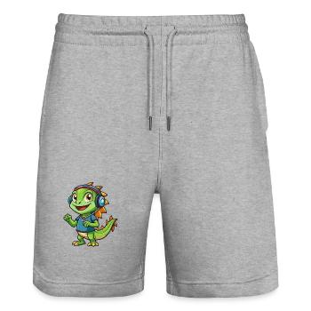 Leguan Lustige Zeichentrickfigur Kopfhörer Musik - Stanley/Stella Unisex Bio Joggingshorts Trainer  - Grau meliert - Vorne - Nik (191cm) & Marisol (170cm)