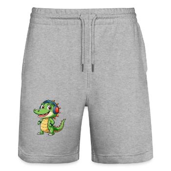 Krokodil Lustige Zeichentrickfigur Kopfhörer Musik - Stanley/Stella Unisex Bio Joggingshorts Trainer  - Grau meliert - Vorne - Nik (191cm) & Marisol (170cm)