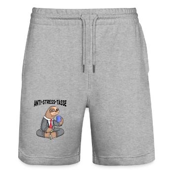 Anti Stress Tasse Faultier Kaffee Büroleben - Stanley/Stella Unisex Bio Joggingshorts Trainer  - Grau meliert - Vorne - Nik (191cm) & Marisol (170cm)