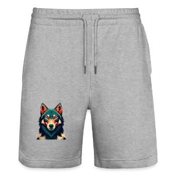 Wolf Cartoon Figur Buntes Haustier Tier - Stanley/Stella Unisex Bio Joggingshorts Trainer  - Grau meliert - Vorne - Nik (191cm) & Marisol (170cm)