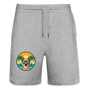 Dänisch Schwedische Bauernhund Rasse Cartoon Sonnenbrille - Stanley/Stella Unisex Bio Joggingshorts Trainer  - Grau meliert - Vorne - Nik (191cm) & Marisol (170cm)