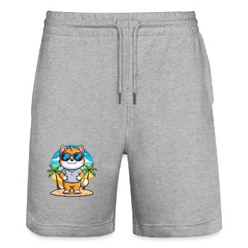 Britische Falte Kurzhaar Katzenrasse Cartoon Strand - Stanley/Stella Unisex Bio Joggingshorts Trainer  - Grau meliert - Vorne - Nik (191cm) & Marisol (170cm)