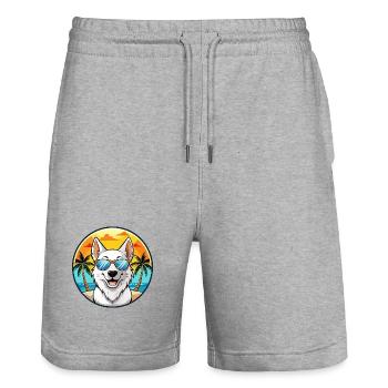 Berger Blanc Suisse Dog Breed Cartoon Sunglasses - Stanley/Stella Trainer Unisex Organic Jogging Shorts - heather grey - Front - Nik (191cm) & Marisol (170cm)