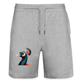 paon dessin animé personnage animal de compagnie coloré - Short de jogging bio TRAINER Stanley/Stella unisexe - gris chiné - Devant - Nik (191cm) & Marisol (170cm)