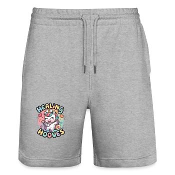 Healing Hooves - Stanley/Stella Trainer Unisex Organic Jogging Shorts - heather grey - Front - Nik (191cm) & Marisol (170cm)