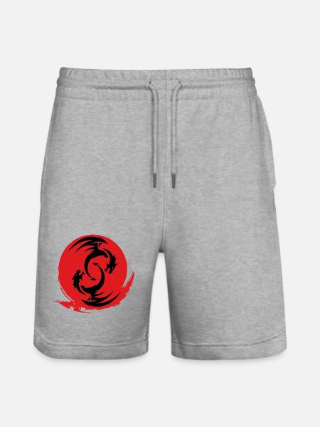 Red Dragon Circle - Stanley/Stella Trainer Unisex Organic Jogging Shorts - heather grey