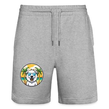 Große Pyrenäen Hunderasse Cartoon Sonnenbrille Strand - Stanley/Stella Unisex Bio Joggingshorts Trainer  - Grau meliert - Vorne - Nik (191cm) & Marisol (170cm)