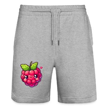 Himbeere - Herz - Stanley/Stella Unisex Bio Joggingshorts Trainer  - Grau meliert - Vorne - Nik (191cm) & Marisol (170cm)