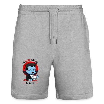 Blood Coffee Vampire Cartoon - Stanley/Stella Trainer Unisex Organic Jogging Shorts - heather grey - Front - Nik (191cm) & Marisol (170cm)