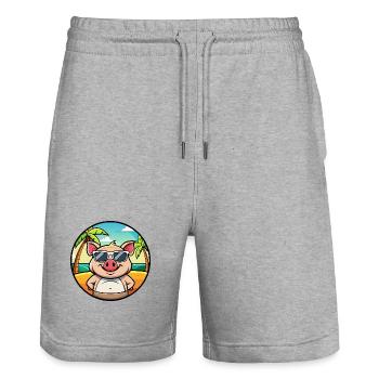 Cochon Drôle Dessin Animé Plage D’été Lunettes De Soleil Autocollant - Short de jogging bio TRAINER Stanley/Stella unisexe - gris chiné - Devant - Nik (191cm) & Marisol (170cm)