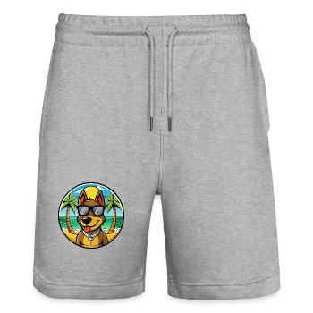 Deutscher Jagdterrier Hunderasse Cartoon Beach - Stanley/Stella Unisex Bio Joggingshorts Trainer  - Grau meliert - Vorne - Nik (191cm) & Marisol (170cm)