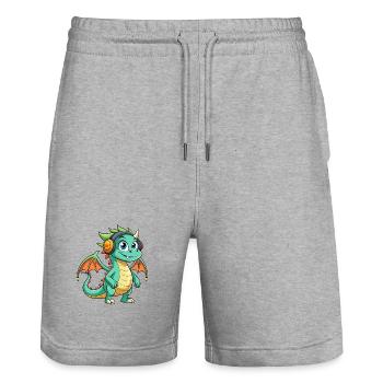 Dragon Funny Cartoon Character Musique de casque - Short de jogging bio TRAINER Stanley/Stella unisexe - gris chiné - Devant - Nik (191cm) & Marisol (170cm)
