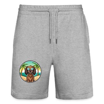 Deutsch Langhaar Vorstehhund Rasse Cartoon Strand - Stanley/Stella Unisex Bio Joggingshorts Trainer  - Grau meliert - Vorne - Nik (191cm) & Marisol (170cm)