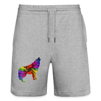 Wolf Regenbogen - Stanley/Stella Unisex Bio Joggingshorts Trainer  - Grau meliert - Vorne - Nik (191cm) & Marisol (170cm)