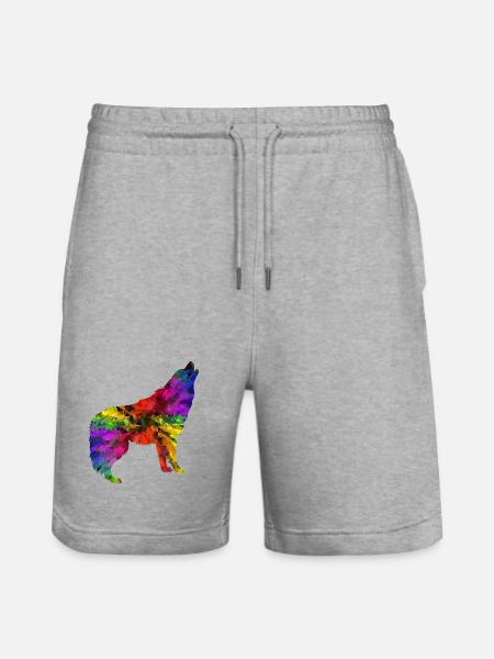 Wolf rainbow - Stanley/Stella Trainer Unisex Organic Jogging Shorts - heather grey