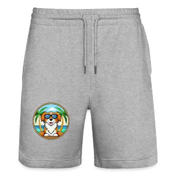 Nederlandse Kooikerhondje Hunderasse Cartoon Strand - Stanley/Stella Unisex Bio Joggingshorts Trainer  - Grau meliert - Vorne - Nik (191cm) & Marisol (170cm)