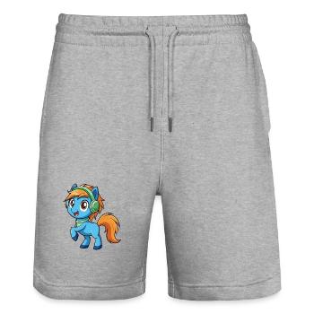 Pony Lustige Zeichentrickfigur Kopfhörer Musik - Stanley/Stella Unisex Bio Joggingshorts Trainer  - Grau meliert - Vorne - Nik (191cm) & Marisol (170cm)