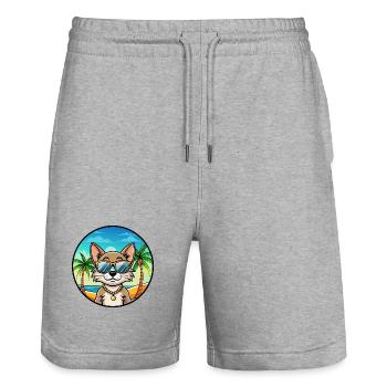 Brasilianisch Kurzhaar Katzenrasse Cartoon Sonnenbrille - Stanley/Stella Unisex Bio Joggingshorts Trainer  - Grau meliert - Vorne - Nik (191cm) & Marisol (170cm)