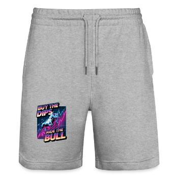 Buy The Dips Ride The Bull - Stanley/Stella Trainer Unisex Organic Jogging Shorts - heather grey - Front - Nik (191cm) & Marisol (170cm)