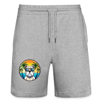 Bouledogue américain race dessin animé lunettes de soleil plage - Short de jogging bio TRAINER Stanley/Stella unisexe - gris chiné - Devant - Nik (191cm) & Marisol (170cm)
